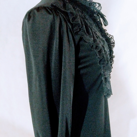 Goth Black Lace Blouse Peasant Vintage - Picture 3 of 9